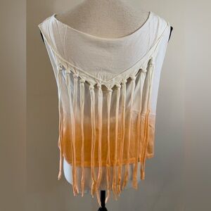 LF tie dye orange white crop tasseled tank top SZ SM